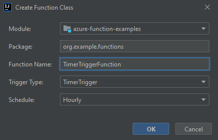 Screenshot shows the Create Function Class dialog box.